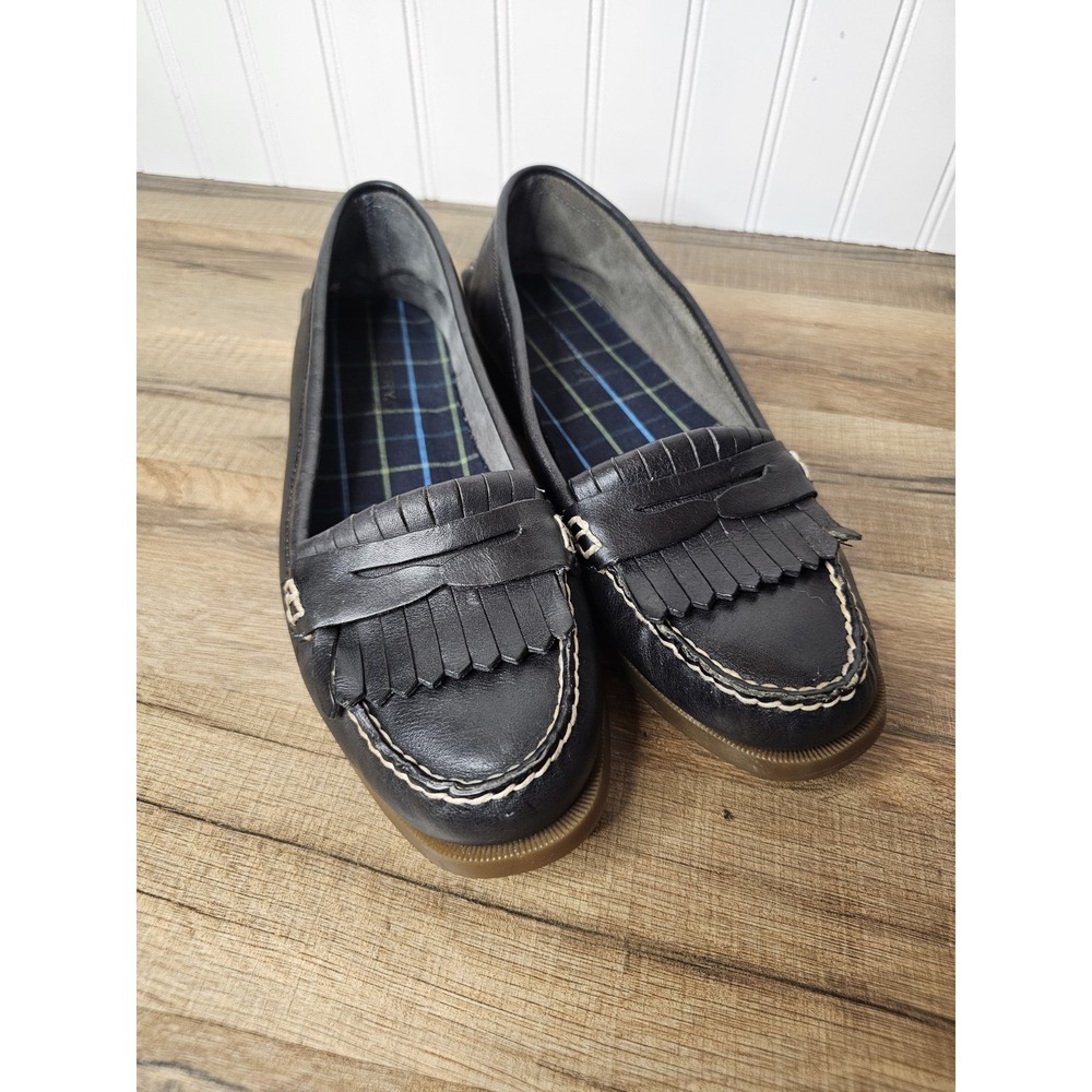 Sperry Top-Sider Dark Blue Leather Kiltie Slip Ons Womens Size 11 Preppy Comfort